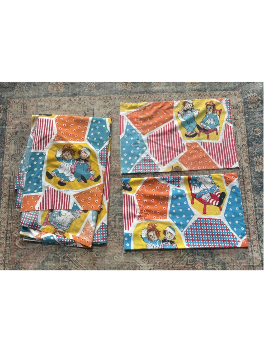 70s Raggedy Ann & Andy Twin 3 Piece Sheet Set Patchwork Bobbs-Merrill